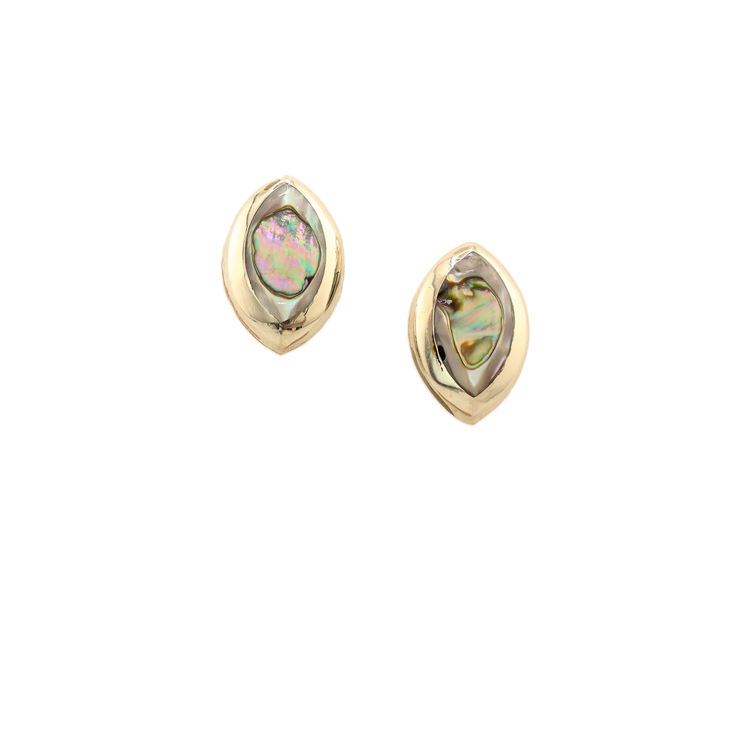 Ocean's Whisper - Leaf Studs - Abalone Mother of Pearl - Green and Pink Iridescent - Large