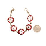 Ocean's Whisper -   Mother of Pearl Flower Hexagon Bracelet - Red - Small - 8 In.