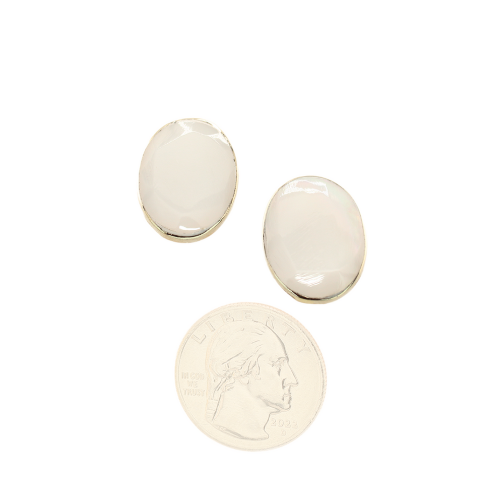 Ocean's Whisper - Oval - Abalone Mother of Pearl Stud Earrings - White - Medium