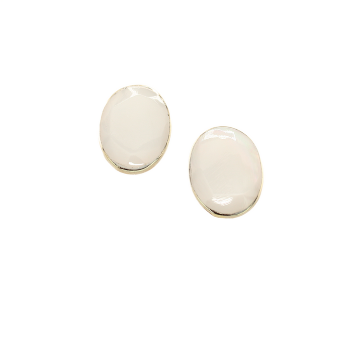 Ocean's Whisper - Oval - Abalone Mother of Pearl Stud Earrings - White - Medium