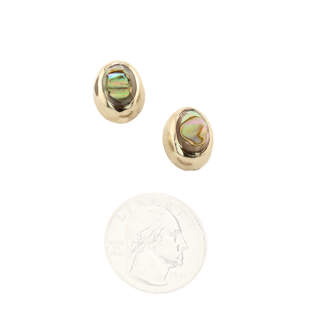 Ocean's Whisper -Oval Studs - Abalone Mother of Pearl - Green and Pink Iridescent - Small