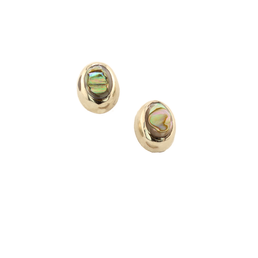 Ocean's Whisper -Oval Studs - Abalone Mother of Pearl - Green and Pink Iridescent - Small