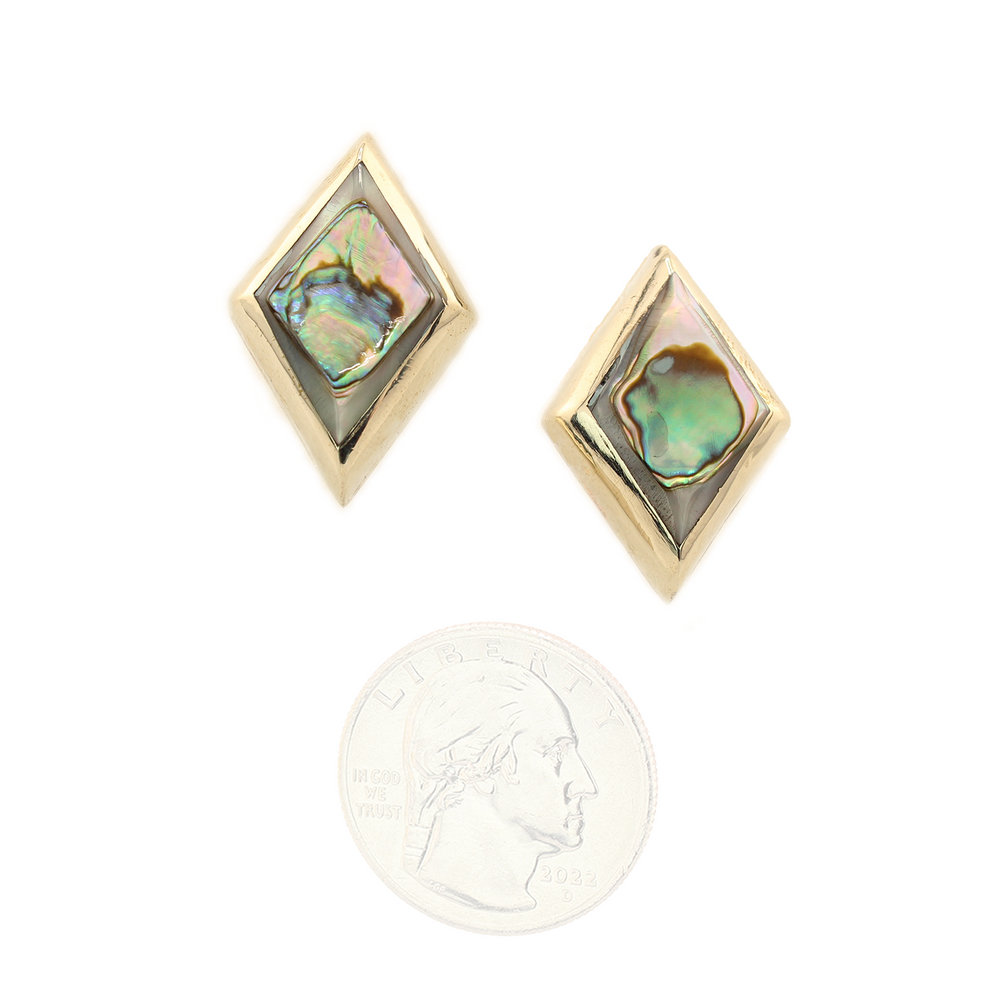 Ocean's Whisper - Rhombus Studs - Abalone Mother of Pearl - Green and Pink Iridescent - Large
