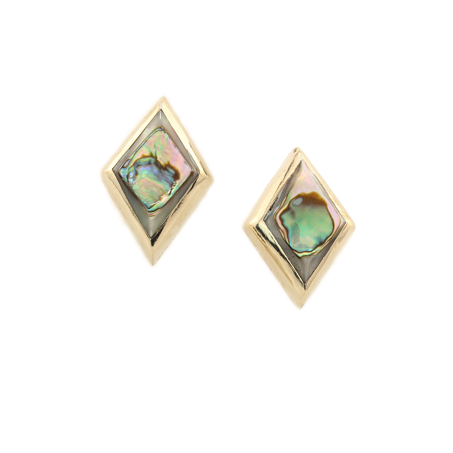 Ocean's Whisper - Rhombus Studs - Abalone Mother of Pearl - Green and Pink Iridescent - Large