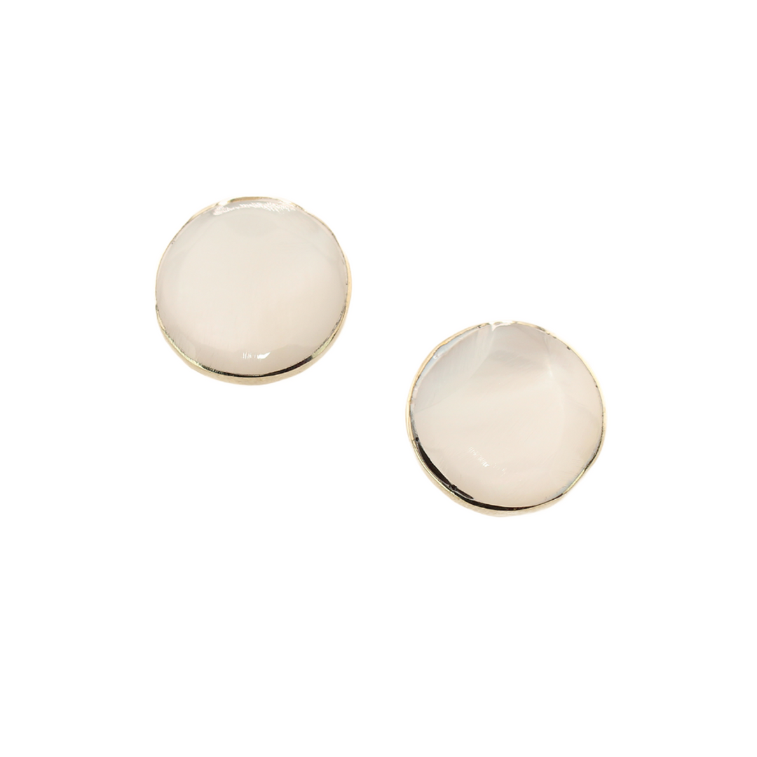 Ocean's Whisper - Round Studs - Abalone Mother of Pearl Stud Earrings - White - Medium