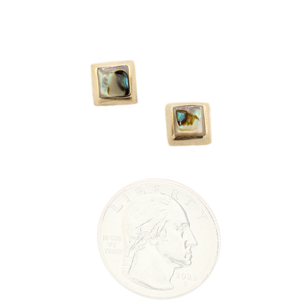 Ocean's Whisper - Square Studs - Abalone Mother of Pearl - Green Iridescent - Extra Small