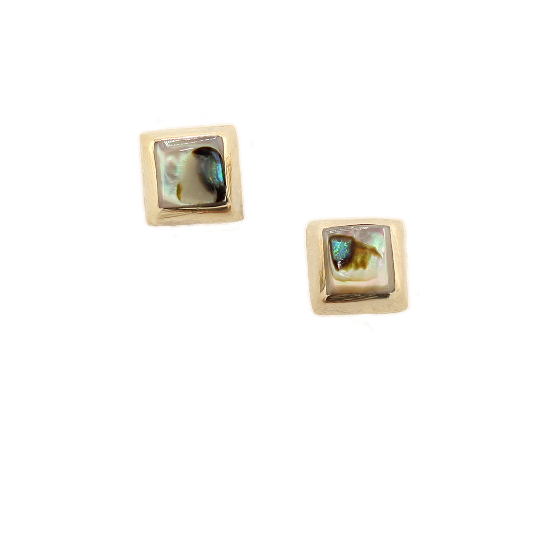Ocean's Whisper - Square Studs - Abalone Mother of Pearl - Green Iridescent - Extra Small
