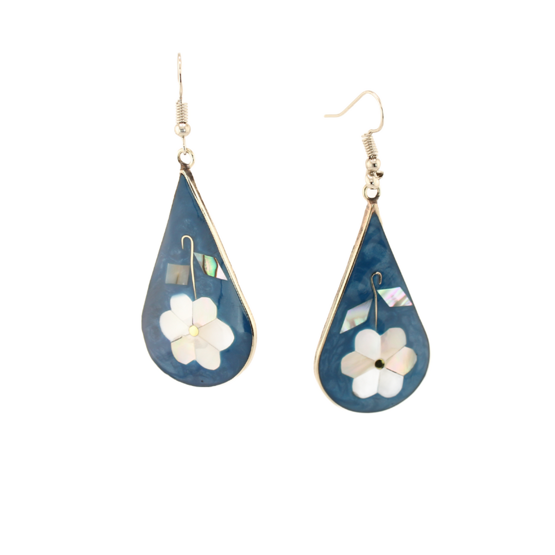 Ocean's Whisper- Waterdrop - Abalone Mother of Pearl Dangle Earrings - Blue - XL