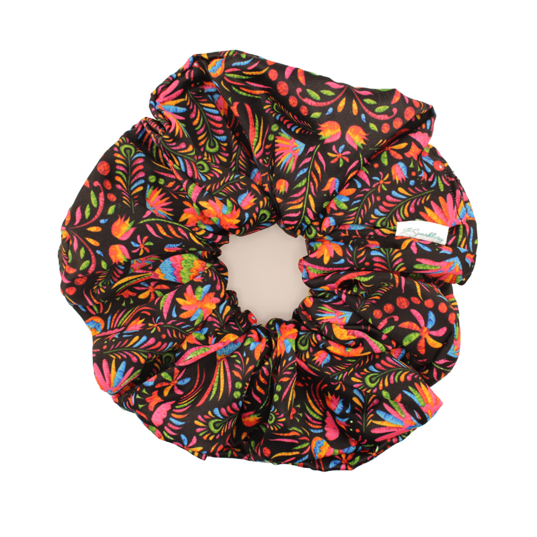 Otomi Black - Scrunchie - Animal Themed - Black & Multicolor - Extra Large - 9 In.