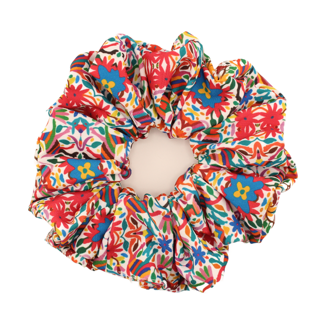 Otomi White - Scrunchie - Animal Themed - White & Multicolor - Large - 7 In.