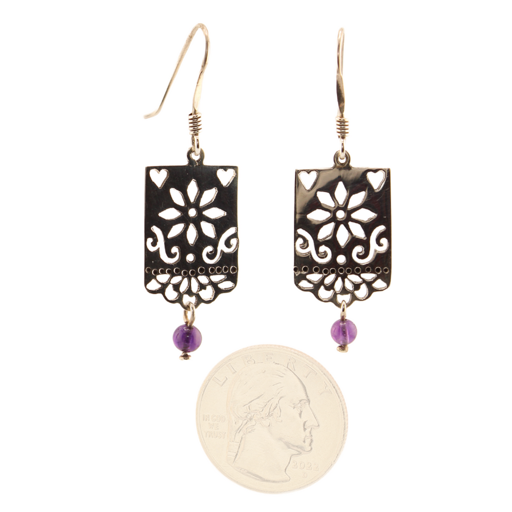 Papel Picado - Sterling Silver with Purple Quartz Beads - Dangle Earrings