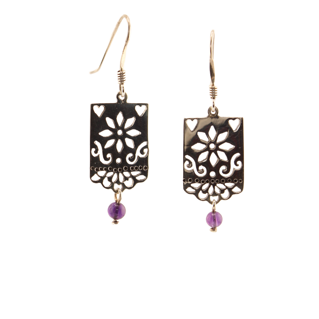 Papel Picado - Sterling Silver with Purple Quartz Beads - Dangle Earrings