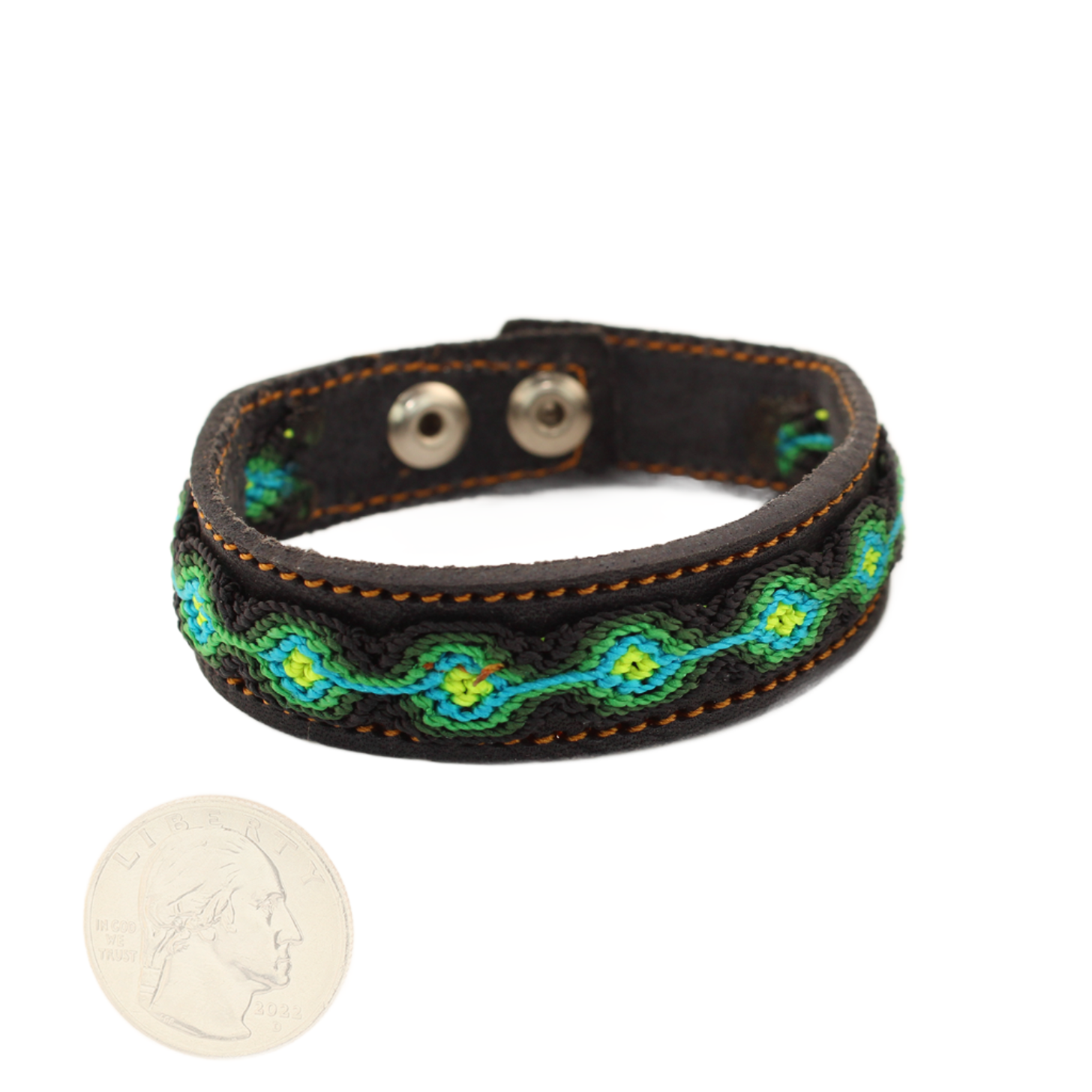 Raíces - Knitted Bracelet - Black and Green - Leather - 9 x 3.25 In