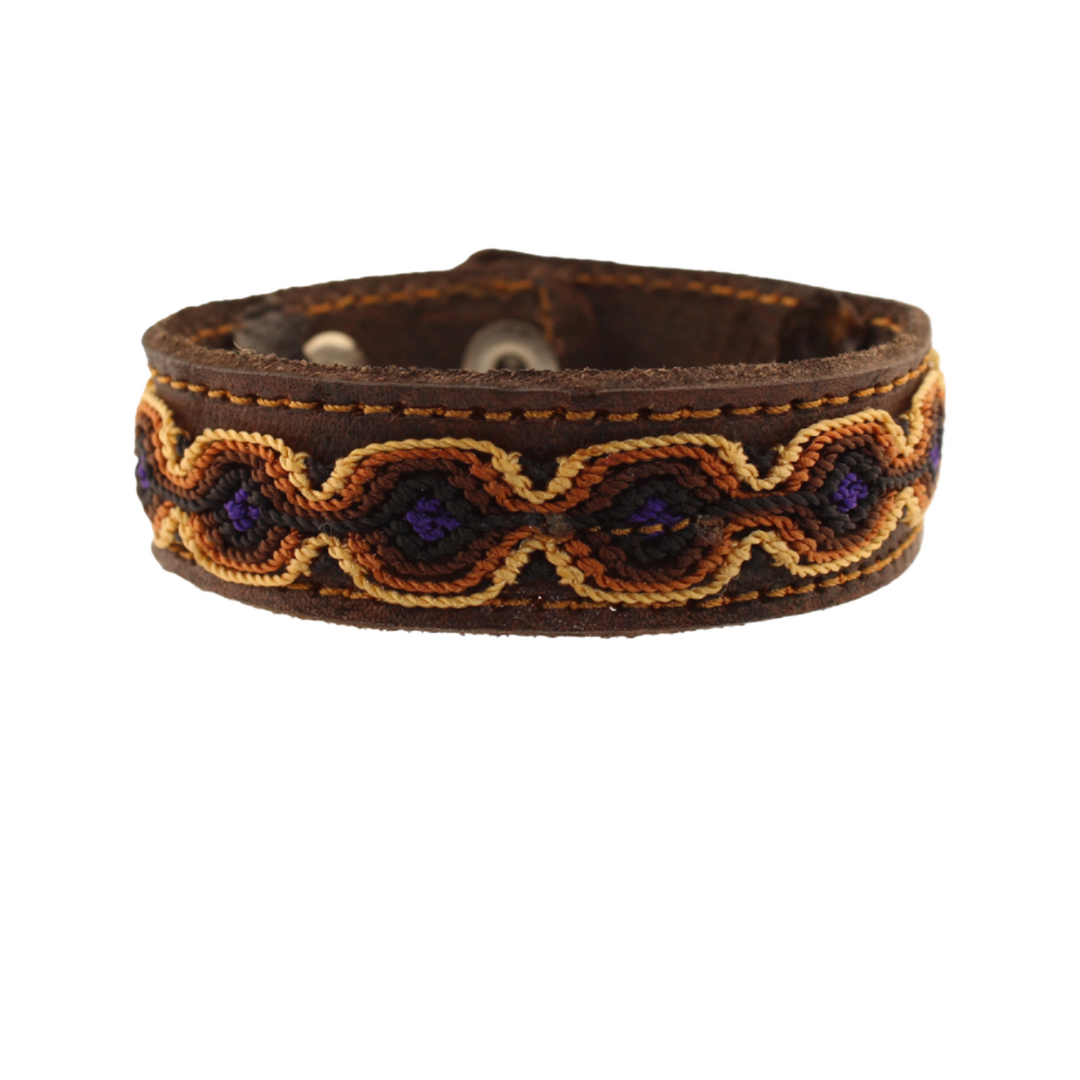 Raíces - Knitted Bracelet - Brown and Black - Leather - 9 x 3.25 In
