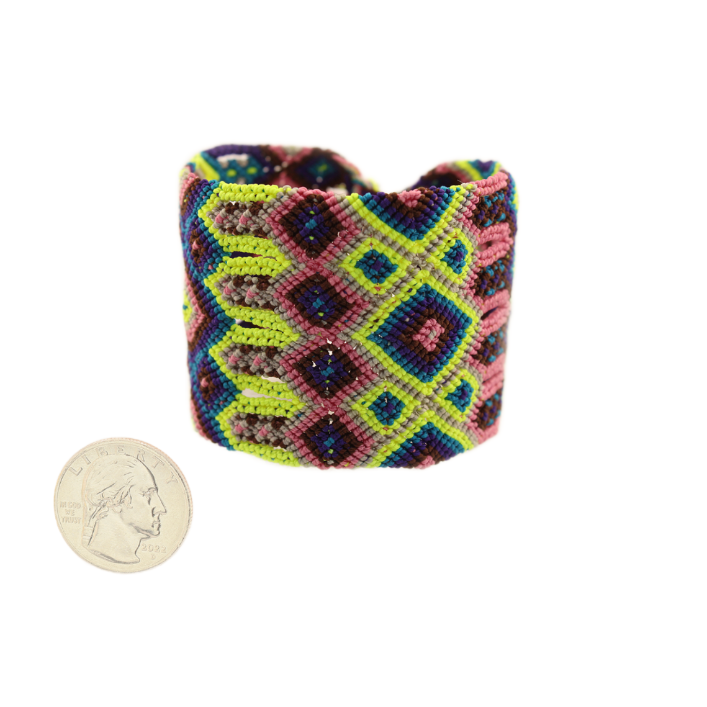 Raices-KnittedBracelet-Pink_BlueandNeonYellow-ExtraLarge-17Inx2In