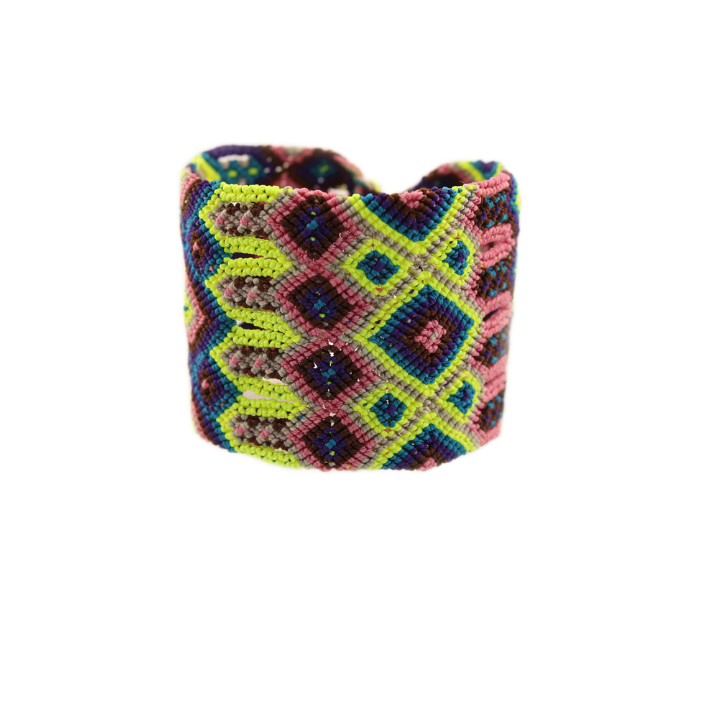 Raices-KnittedBracelet-Pink_BlueandNeonYellow-ExtraLarge-17Inx2In