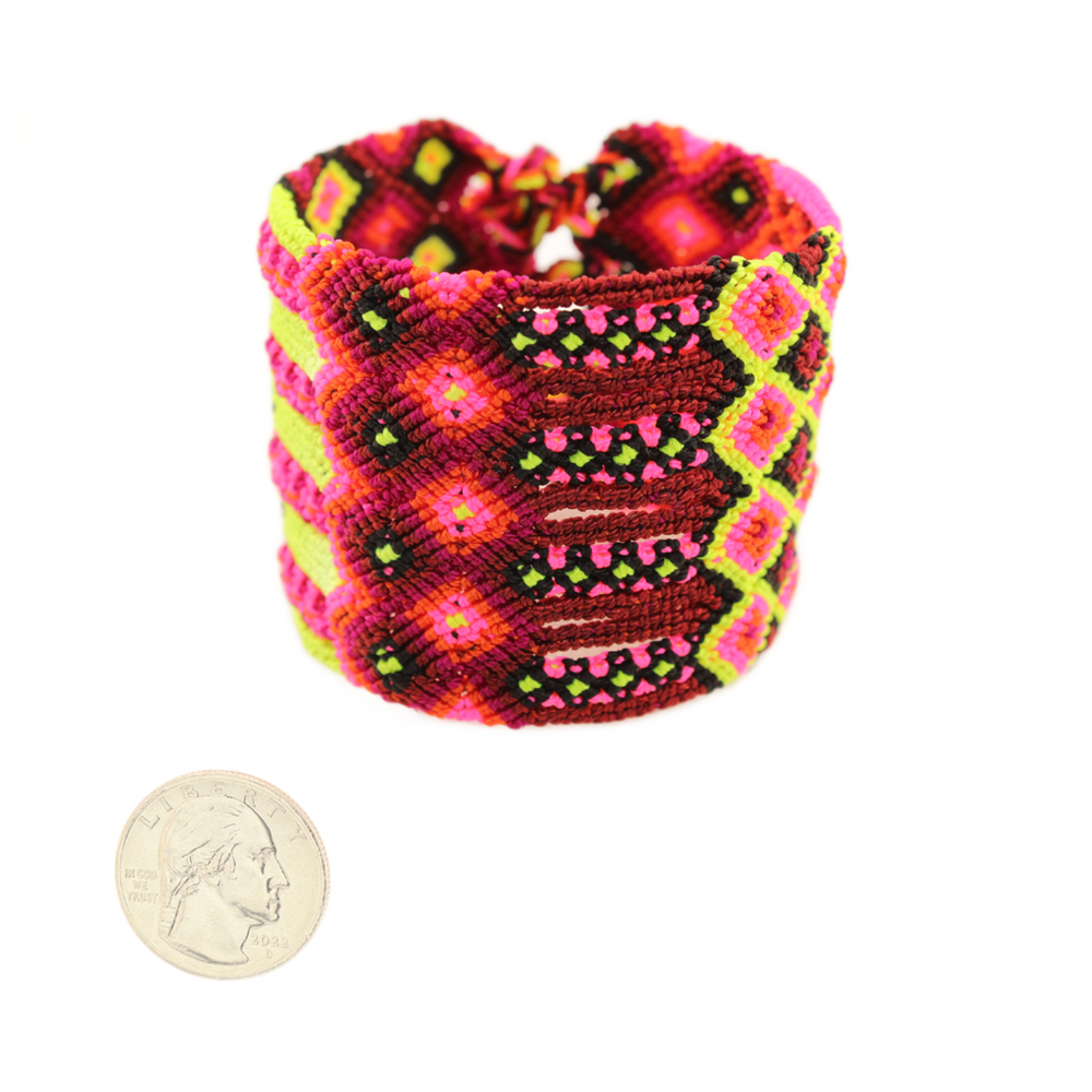 Raíces - Knitted Bracelet - Pink and Yellow - Extra Large - 17 In. x 2 In.