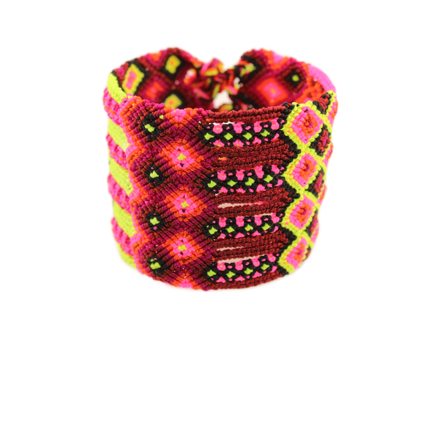 Raíces - Knitted Bracelet - Pink and Yellow - Extra Large - 17 In. x 2 In.