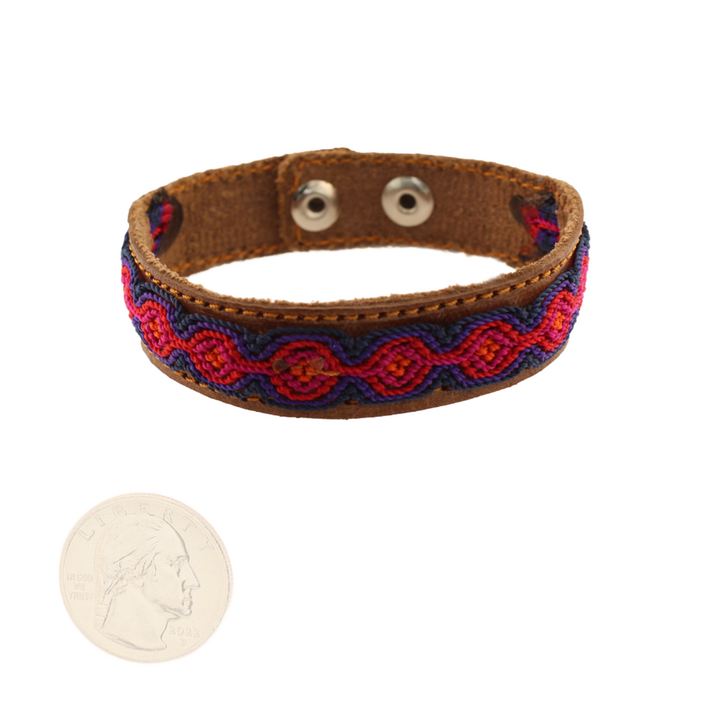 Raíces - Knitted Bracelet - Red and Blue - Leather - 9 x 3.25 In