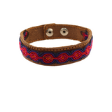 Raíces - Knitted Bracelet - Red and Blue - Leather - 9 x 3.25 In
