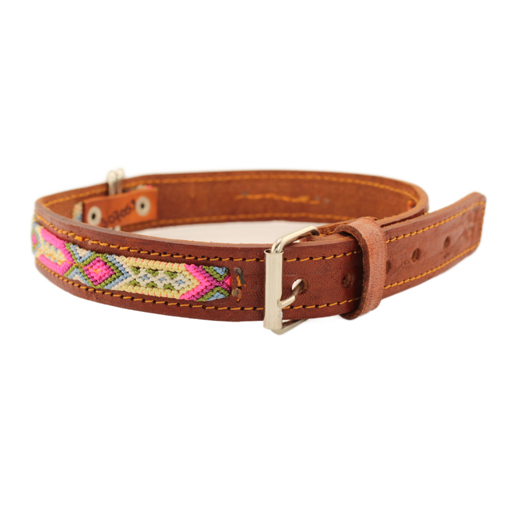 Sweetie - Knitted Leather Dog Collar - Pink and White