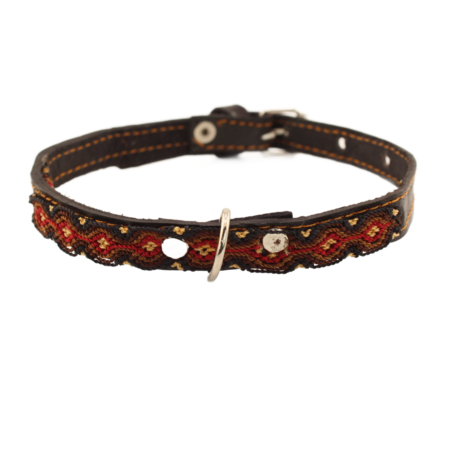 Tobacco - Knitted Leather Dog Collar - Brown and Red