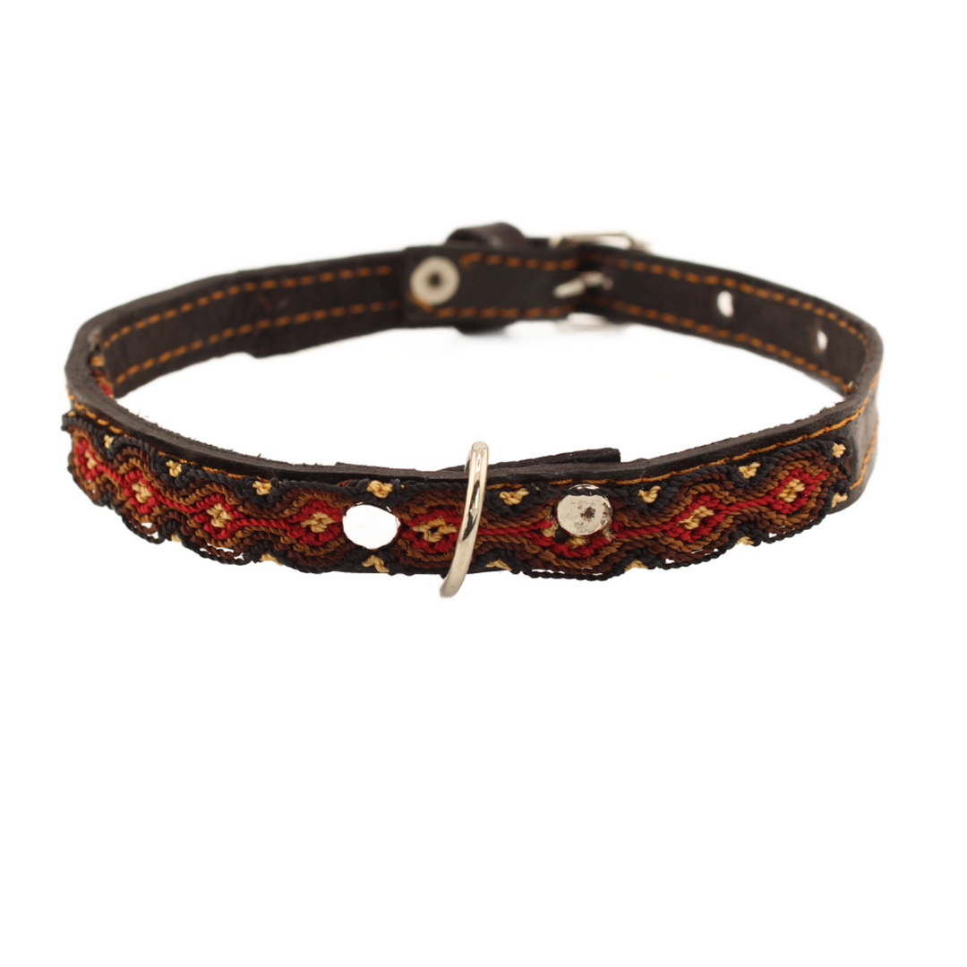 Tobacco - Knitted Leather Dog Collar - Brown and Red