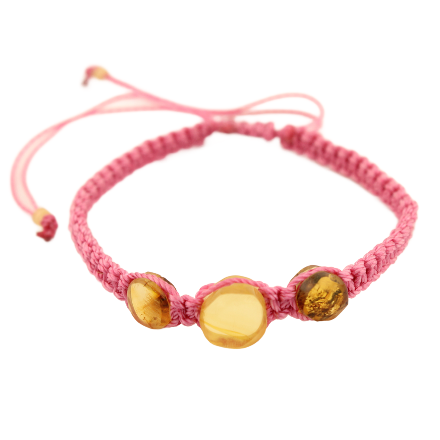 WindowToThePast-ThreeAmberStones-KnittedBracelet-Fuchsia-12In