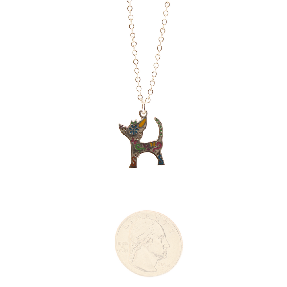 Xolo - Sterling Silver - Enameled Dog Pendant With Chain - 18 in