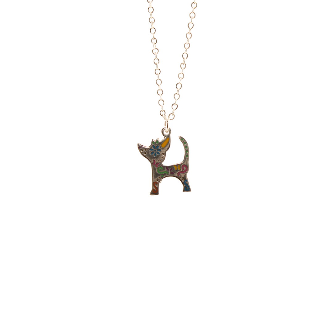 Xolo - Sterling Silver - Enameled Dog Pendant With Chain - 18 in
