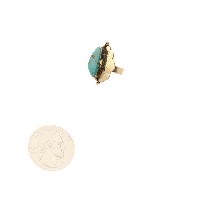 Carlota - Enameled Leaf - Blue Adjustable Ring -  1.25 In. x 1 In.