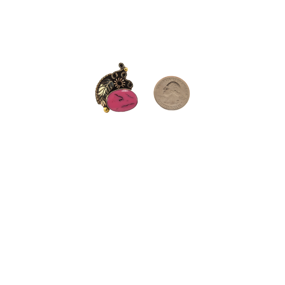 Carlota-EnameledLeaf-Pink-Ring-1.25In.x1In.Adjustable