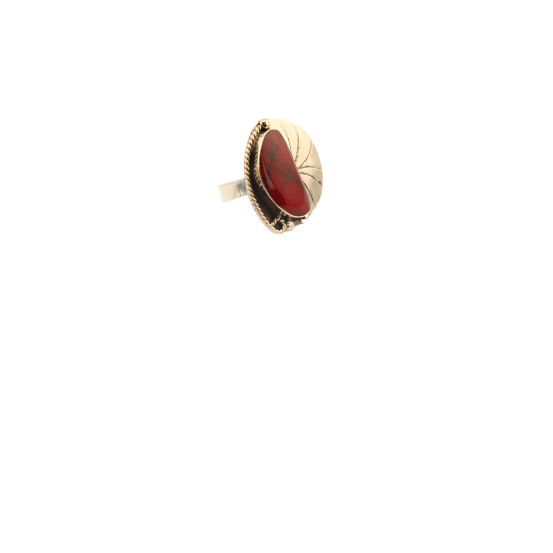 Carlota - Enameled Leaf - Red  Adjustable Ring -  1.25 In x 1 In.
