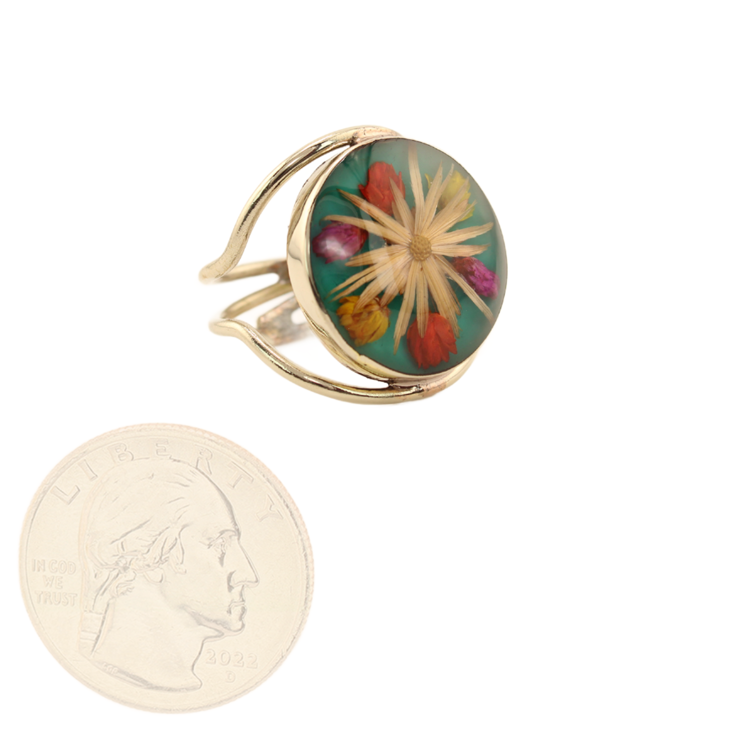 EternalNature-DriedFlowersRing-GreenandWhite1Inx1In-Adjustable