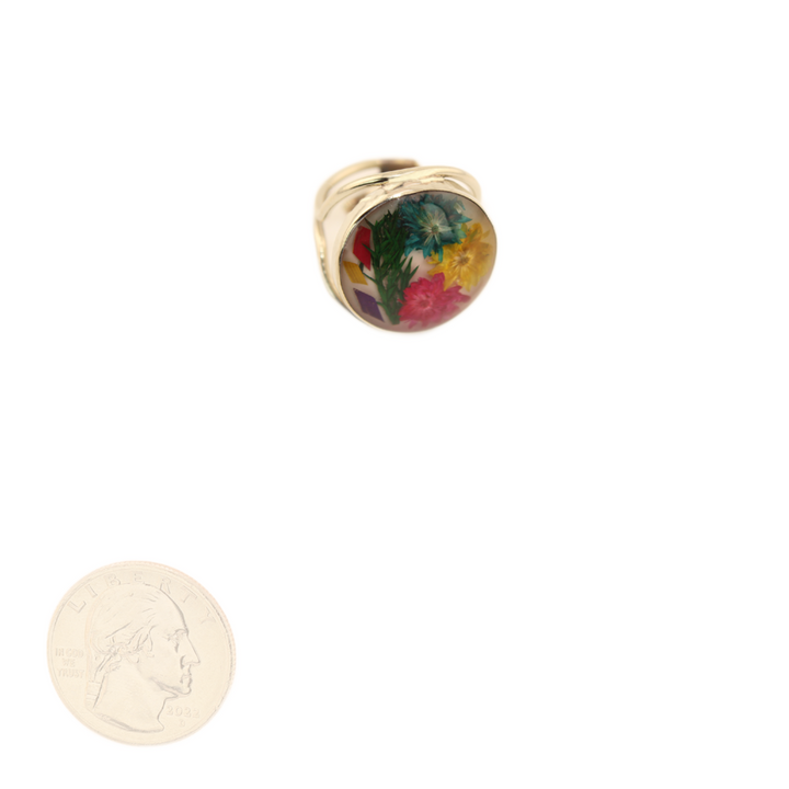 Eternal Nature - Dried Flowers Adjustable Ring - Round - Multicolor  1 In x  1 In