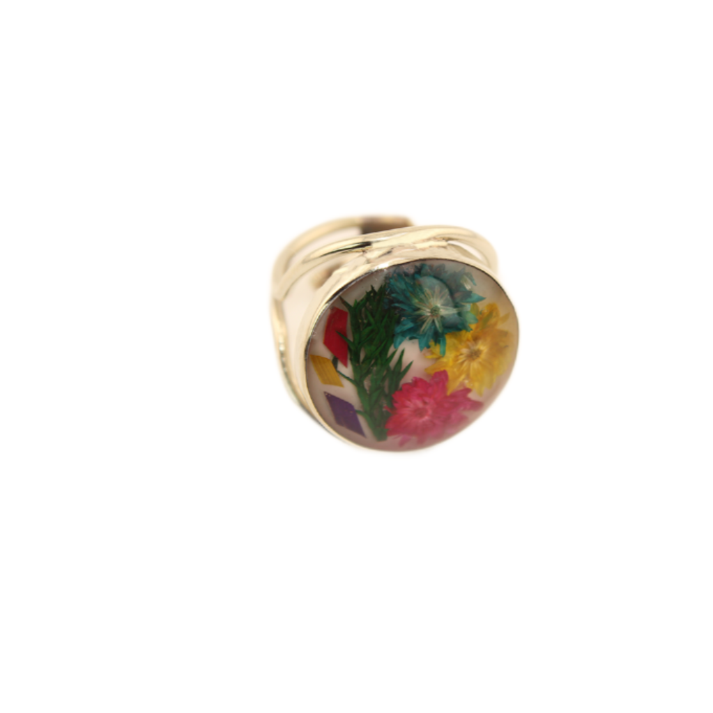 Eternal Nature - Bague Ajustable Fleurs Séchées - Ronde - Multicolore 1 Po x 1 Po