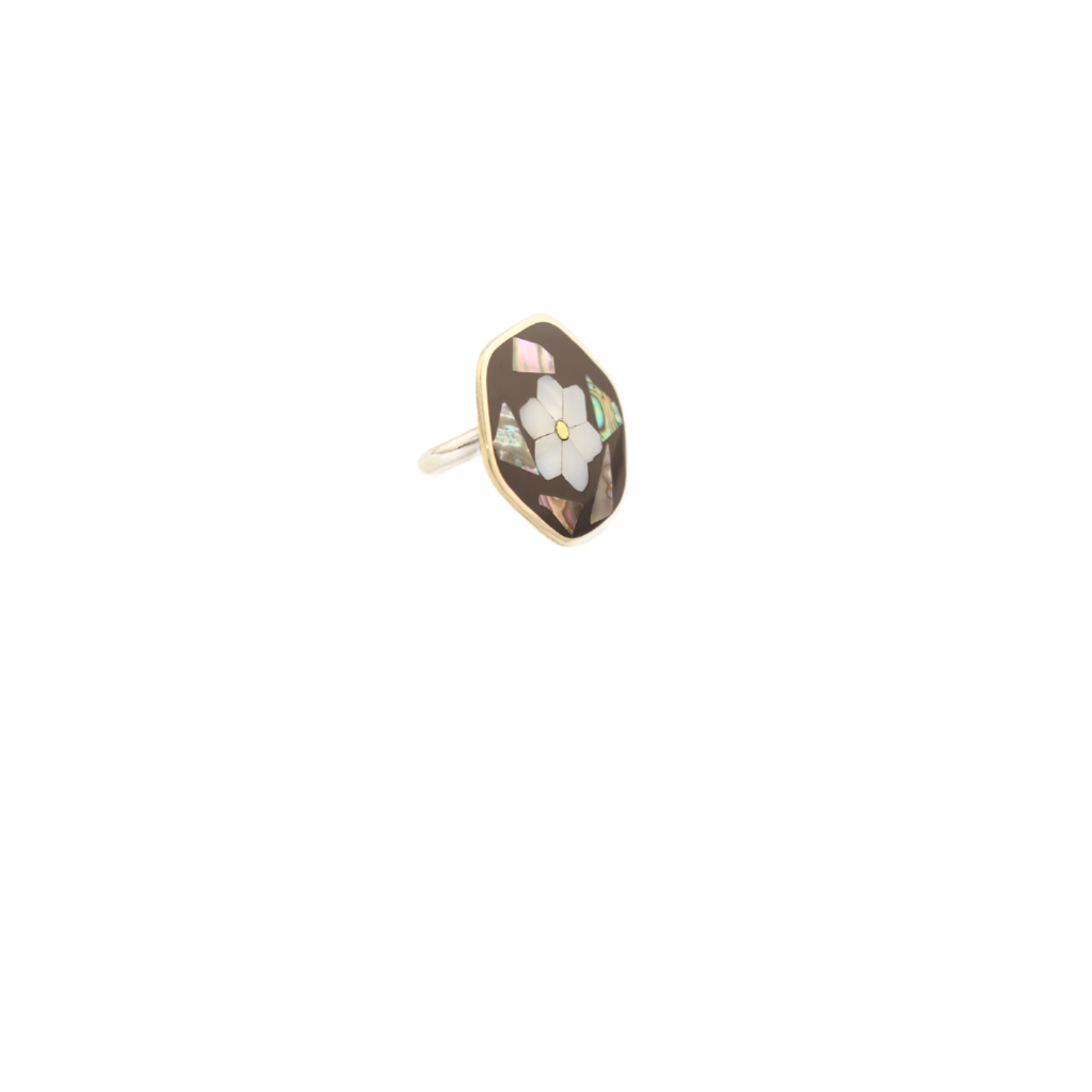 Ocean's Whisper - Verstellbarer Ring aus Abalone-Perlmutt - Sechseckige Blume - Schwarz - 1,25 Zoll. x 1,25 Zoll.
