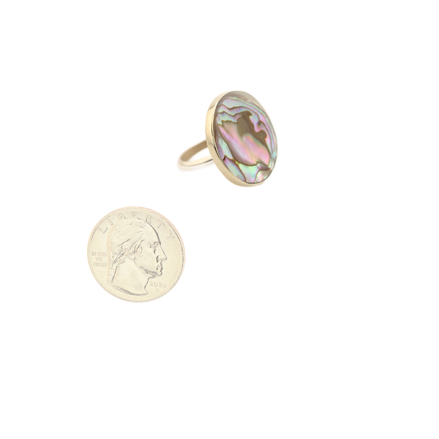 Ocean's Whisper - Abalone Mother of Pearl Ring - Round - Iridescent - 1 In. x 1 In. - Adjustable