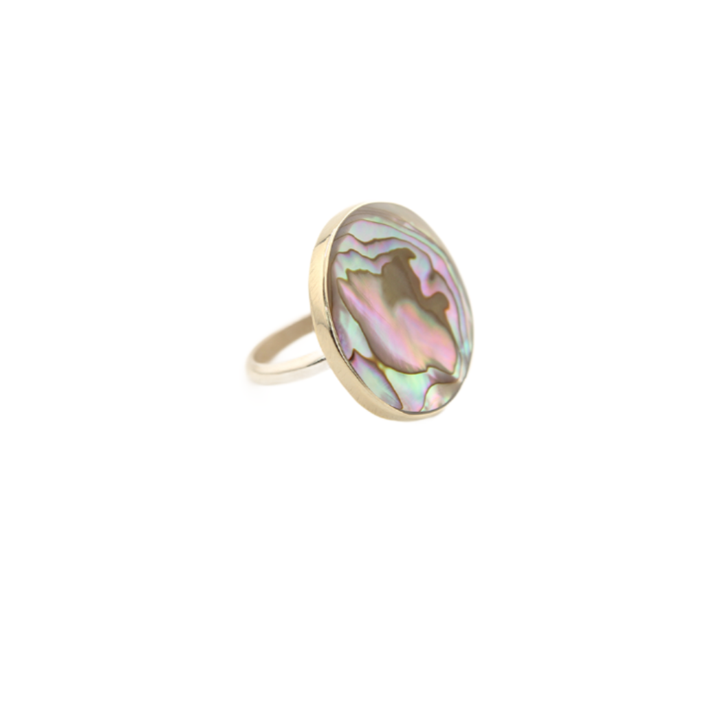 Ocean's Whisper - Abalone Mother of Pearl Ring - Round - Iridescent - 1 In. x 1 In. - Adjustable