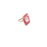 Ocean's Whisper - Abalone Mother of Pearl Adjustable Ring  - Square Flower - Pink -  1.25 In. x 1.25 In.